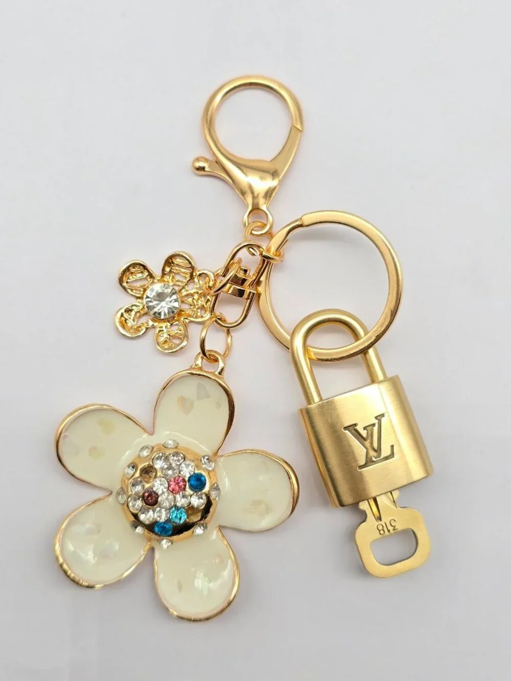 Authentic Louis Vuitton Gold Lock 🔒 Unbranded Flower Keychain Bag Charm